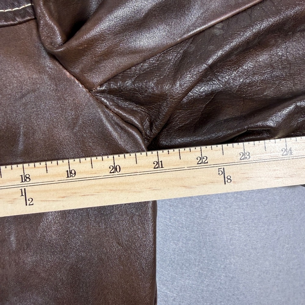 Vintage 70's Towncraft Leather Jacket Safari Coat Size 38 Brown Front Pockets - Picture 14 of 15